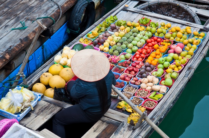 marché flottant Vietnam fruits
